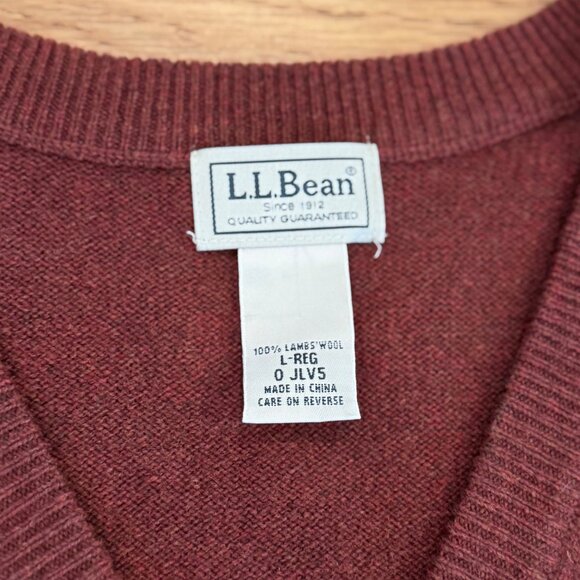 Vintage Y2K Mens L.L. Bean Sweater Vest Dark Red Burgundy Size Large Lambs Wool - Picture 2 of 4